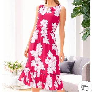 Talbots flounce hem pink/white floral dress